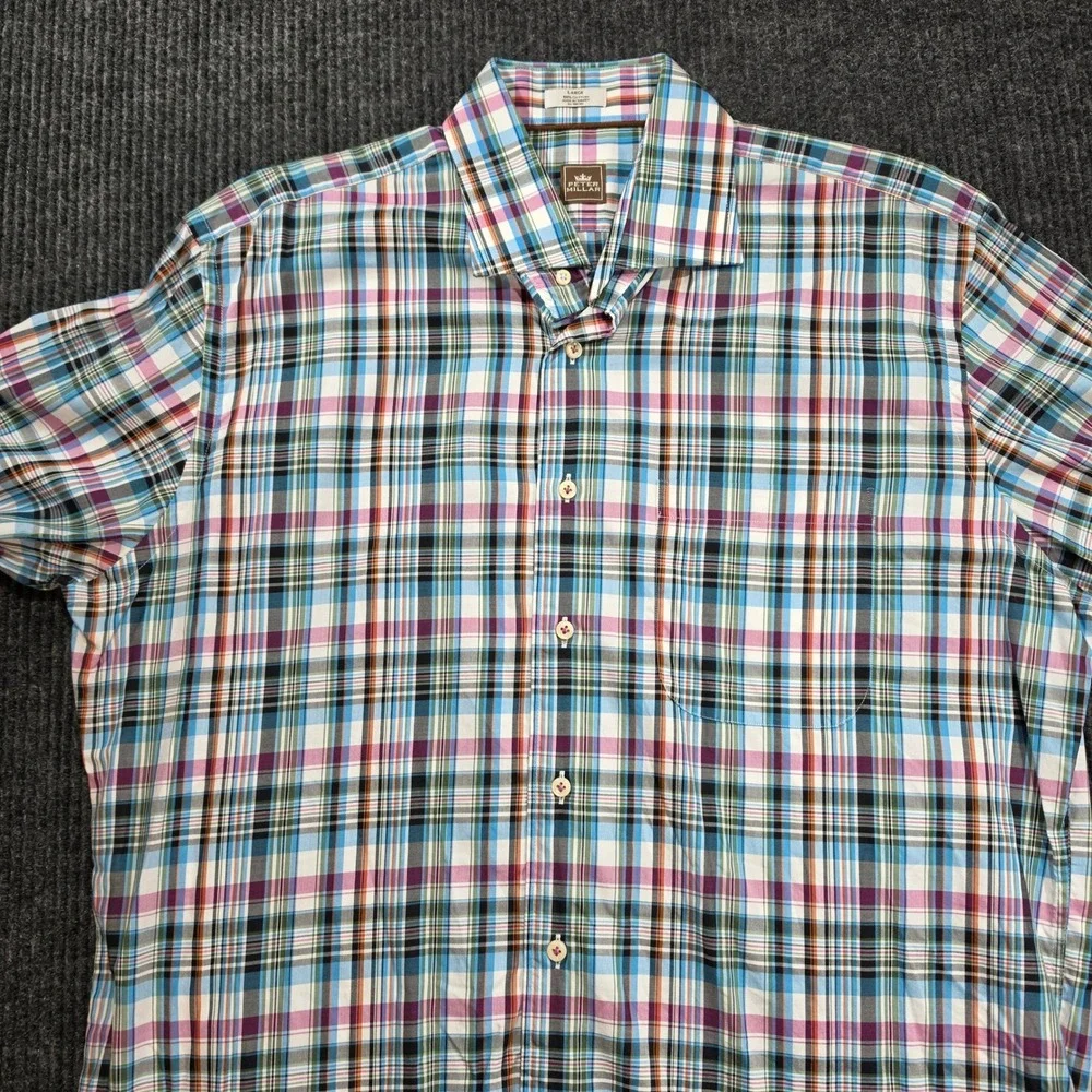 Peter Millar Button Down Shirt Mens Large Multi Color Plaid Excellent Cotton L/S